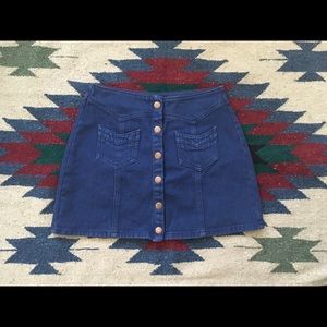 Button front dark indigo wash skirt